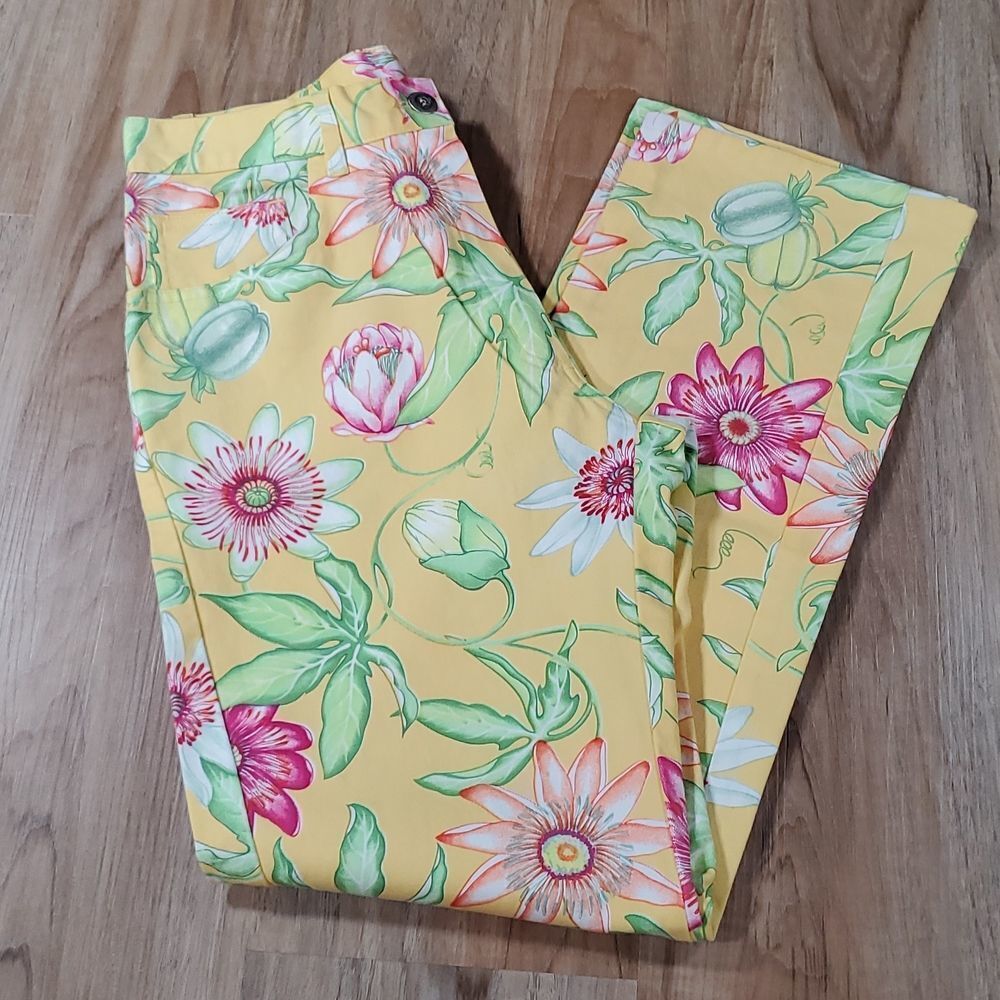 🔸️Manuel Canovas Yellow Italian Floral Print Pants Size 6